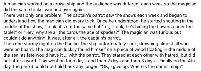 magician parrot sunk ship story